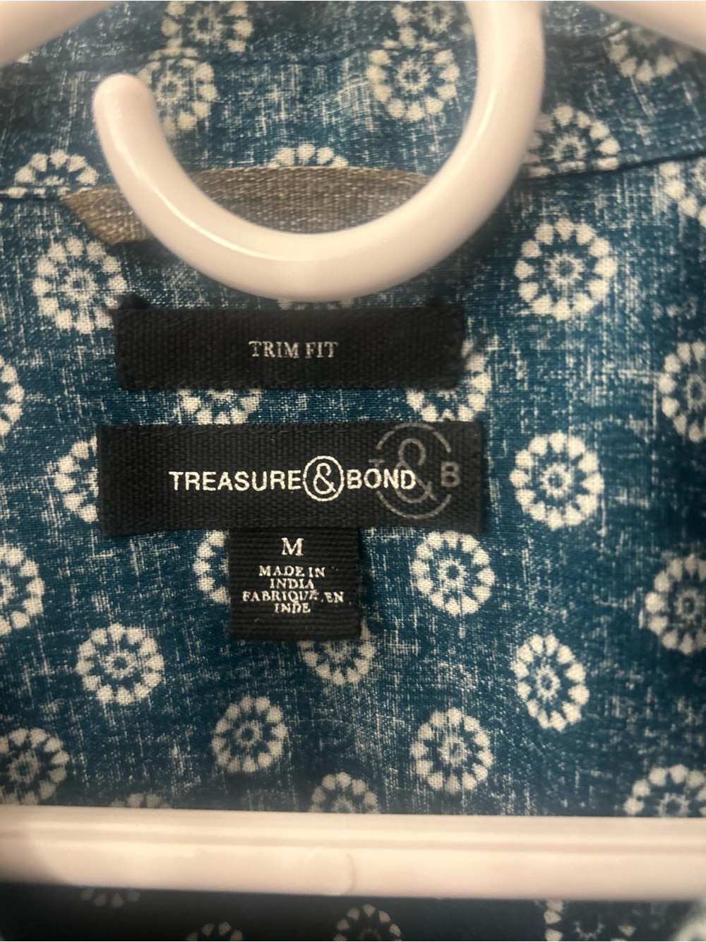Treasure & Bond Blue Printed Trim-Fit Button-Up